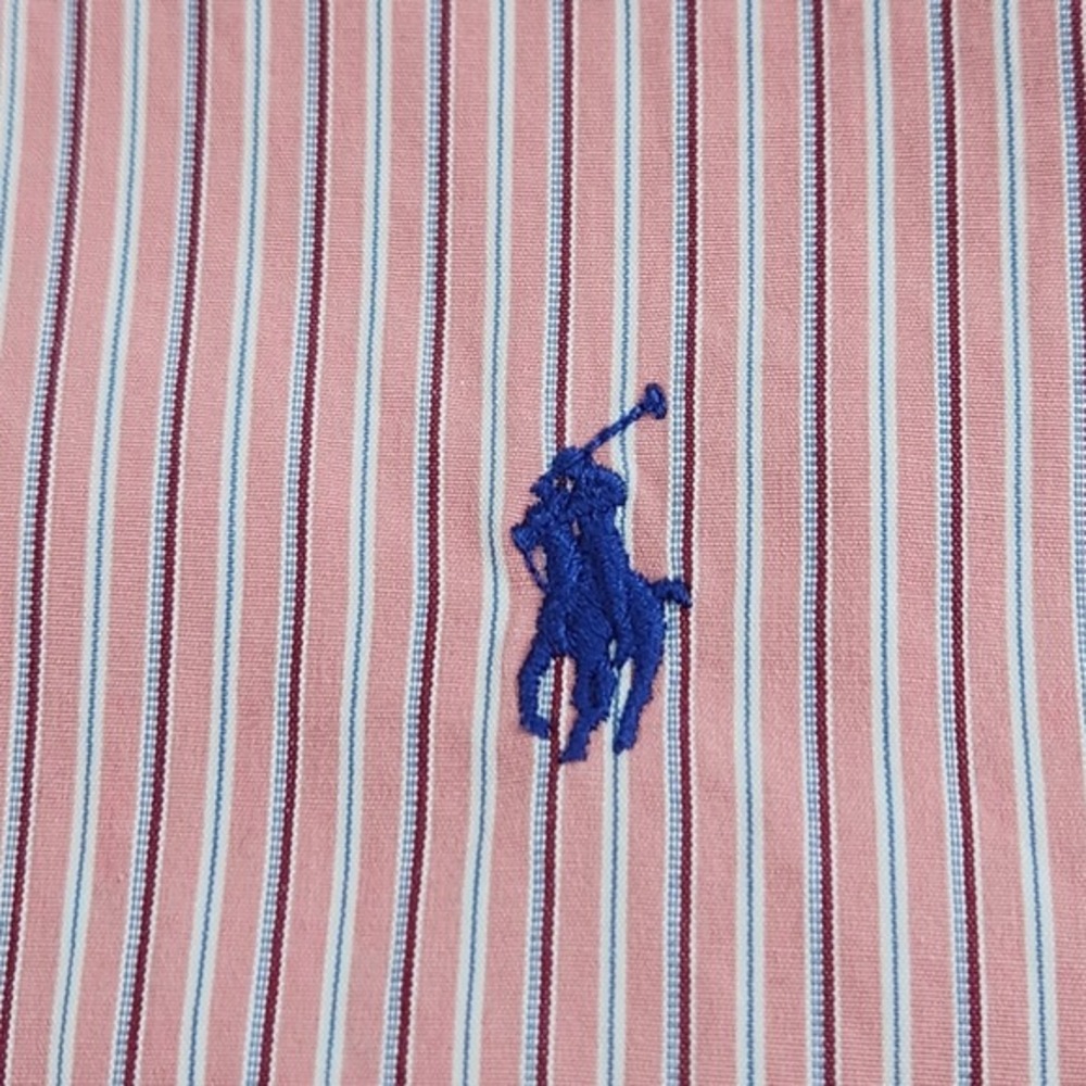 Ralph Lauren XL 17.5 Mens Classic Fit Striped Long Sleeve Button Peach - Picture 4 of 6